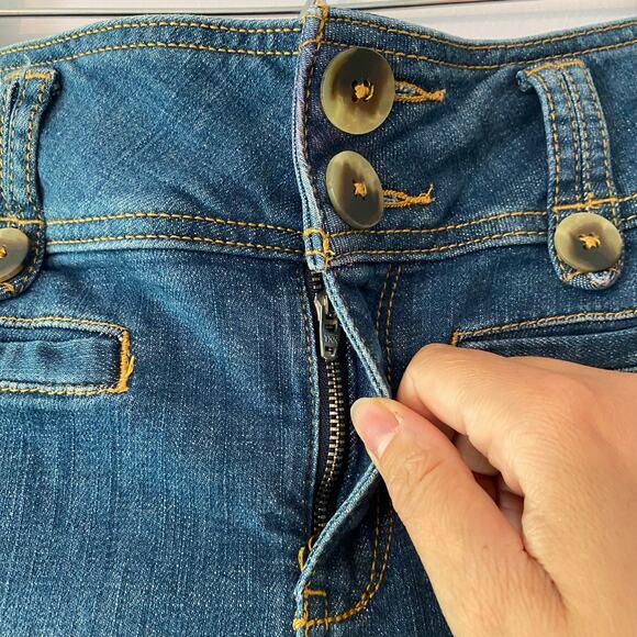 Pilcro Anthropologie Women's size 26 Dark Wash Cropped Flare High Rise Jeans - Picture 5 of 11